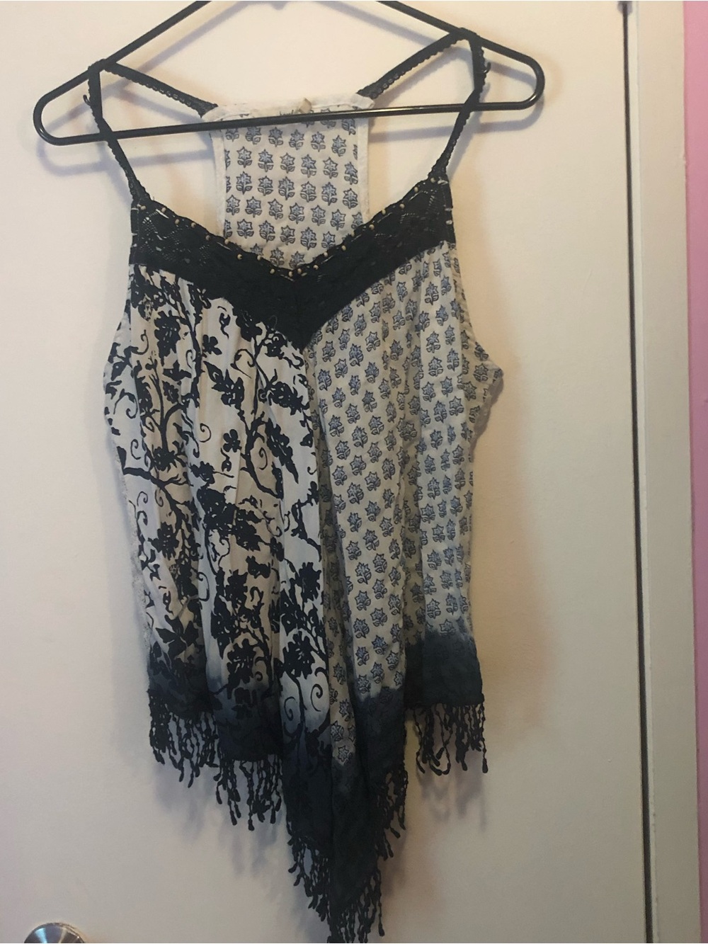hazel Black and White Boho Fringe Camisole